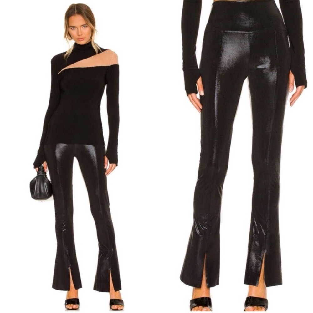 NWT Norma Kamali Revolve Spat Leggings Shimmery Metallic Blk Size M Retail $155
